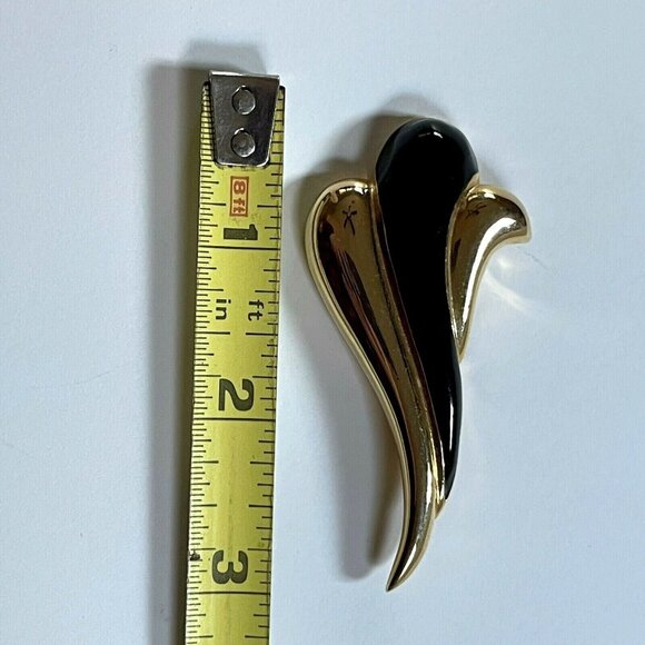 Vintage Gold Tone & Black Enamel 3 inch Brooch Pin - Picture 3 of 4